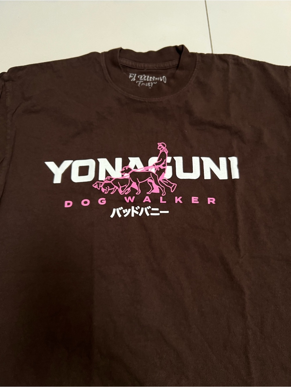 BAD BUNNY T SHIRT YONAGUNI Graphic Tee - Brown with Pink & White Print